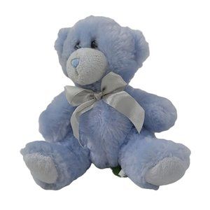 First & Main Teddy Bear Plush Blue Silver Bow 6" Stuffed Animal Toy